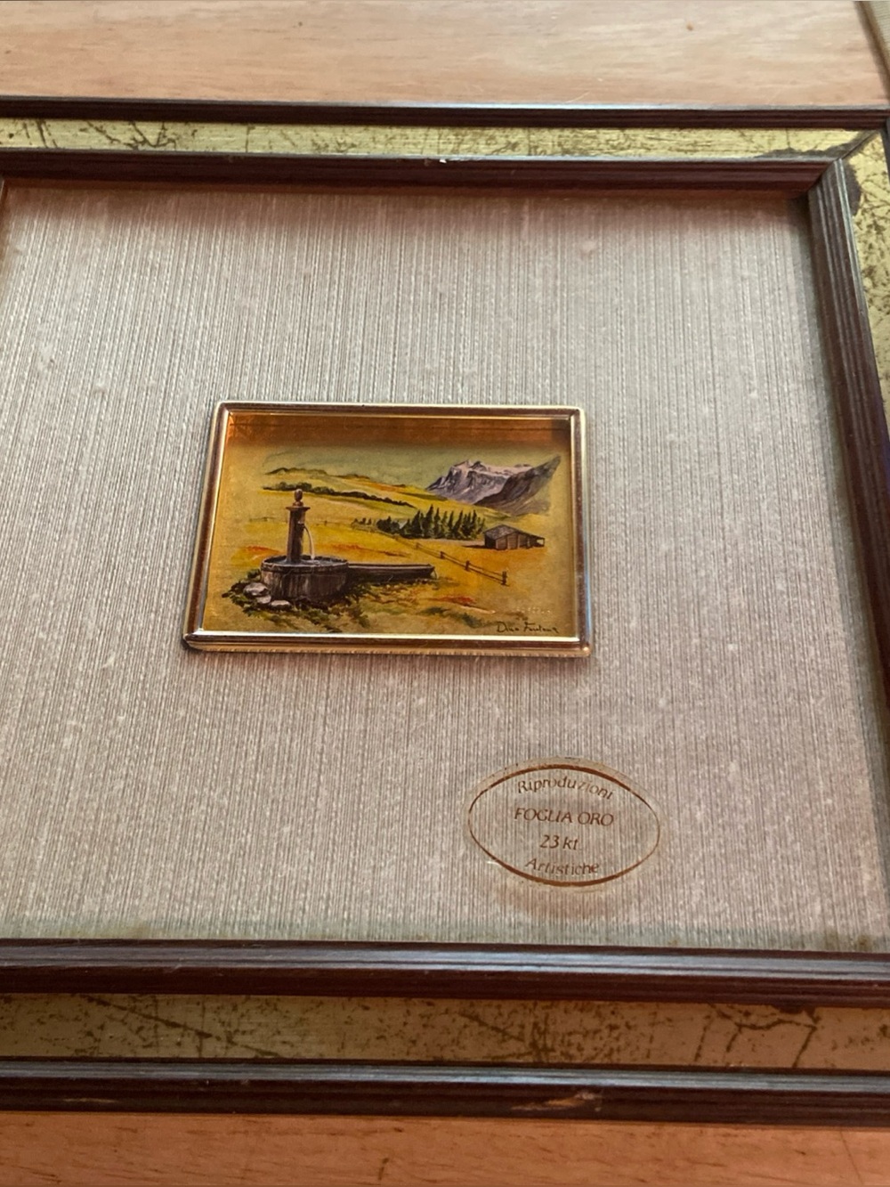 VINTAGE "VITA RURALE" ORO FOGLIA 23KT GOLD CHROMOLITHOGRAPH  8x8”